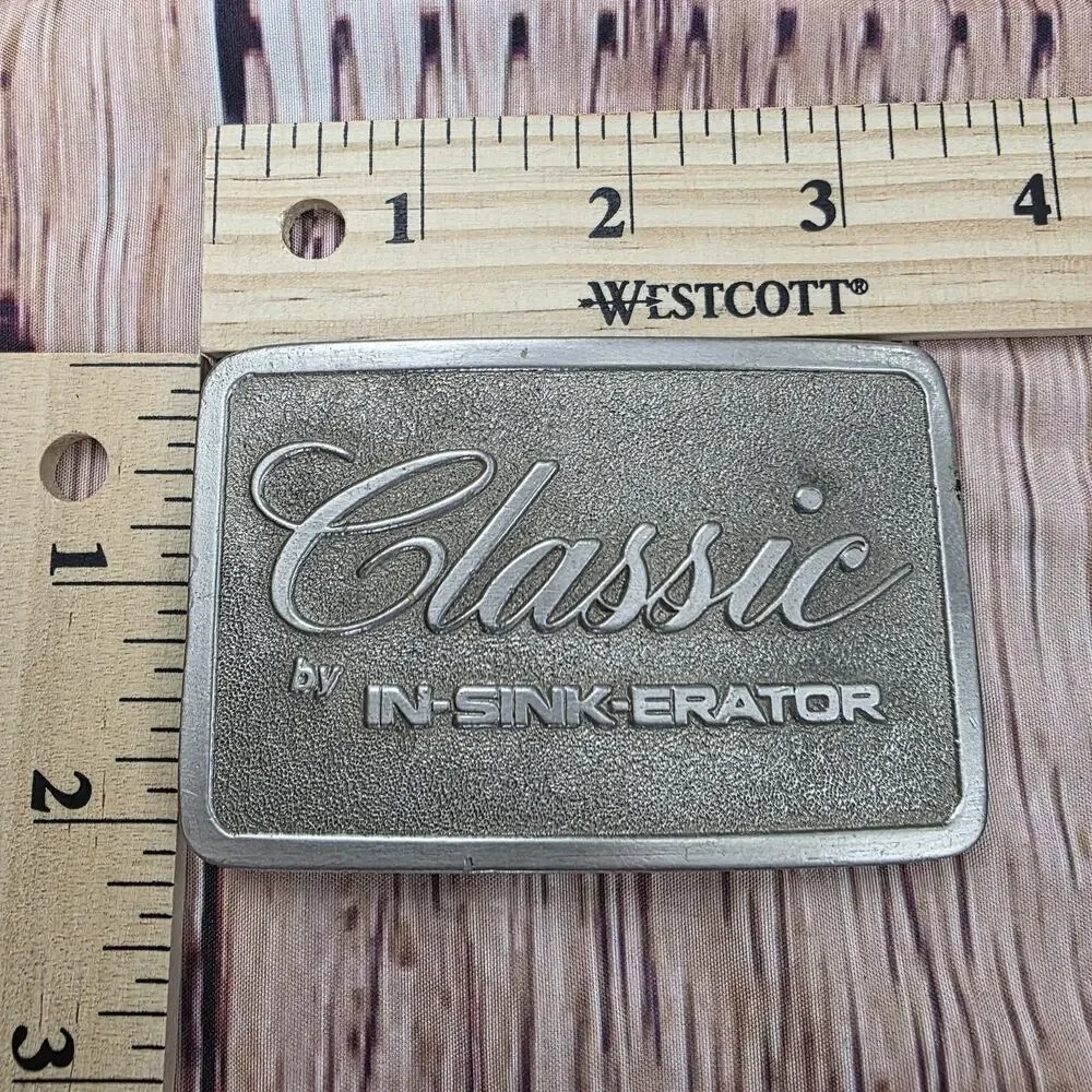 Vintage Classic In-Sink-Erator Belt Buckle SpecCast Rockford IL Metal Retro USA